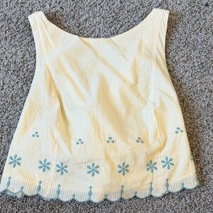 Free People Yellow and Blue Embroidered Tank Top